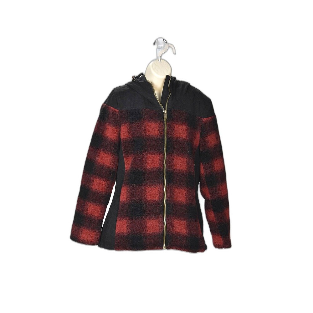 Pendelton Womens Oversized Fleece / Canvas Buffalo Plaid Zip Up Jacket Size M